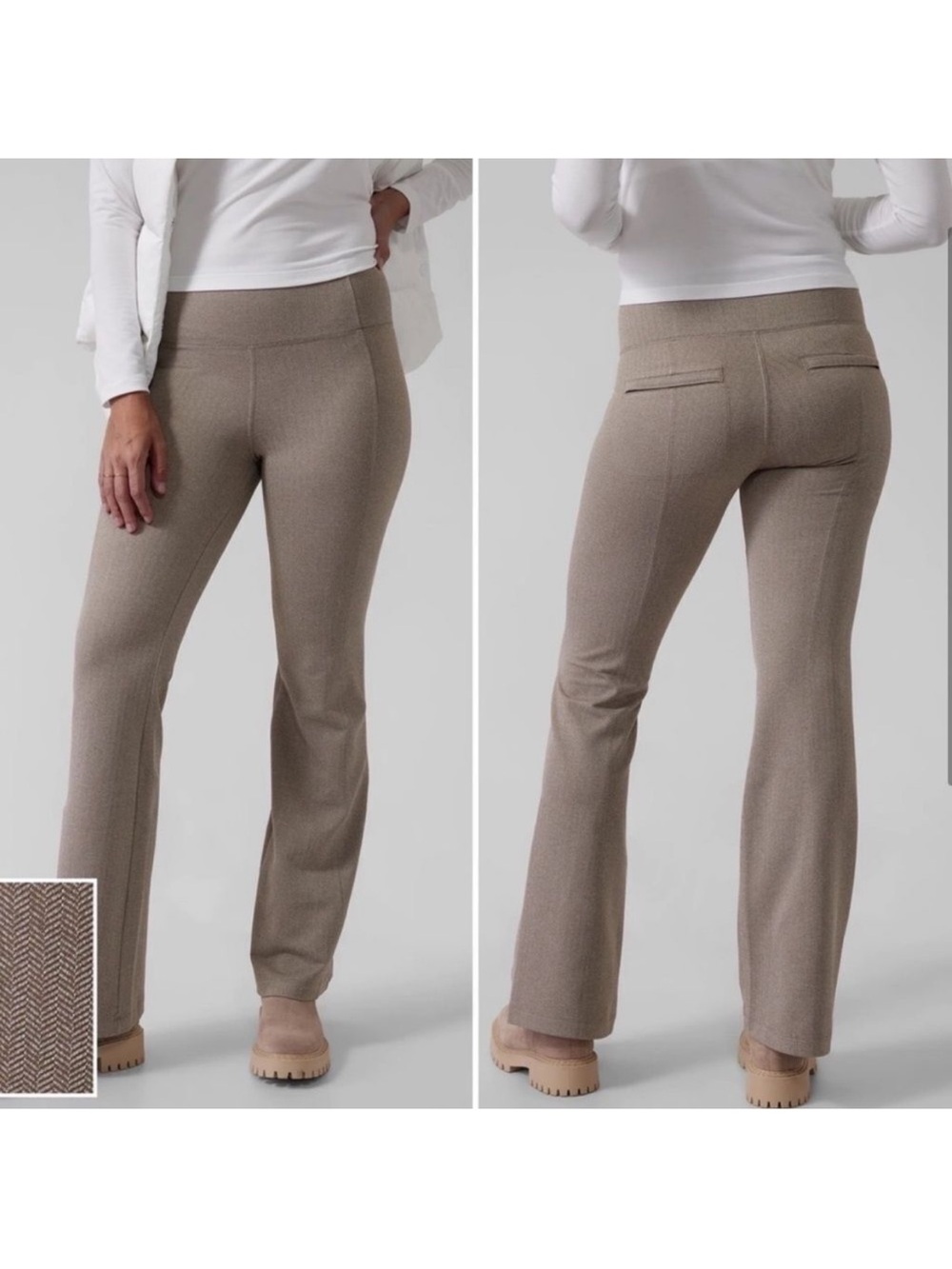 Athleta Delancey Herringbone
Flare Pants Buff Grey size Large